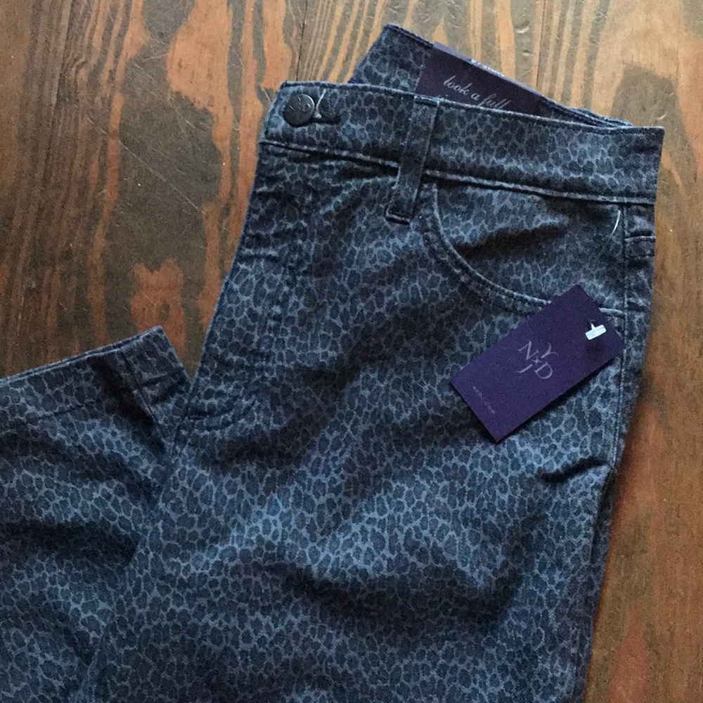 NYDJ Ankle Jeans Leopard Print Gray Blue Pants NWT